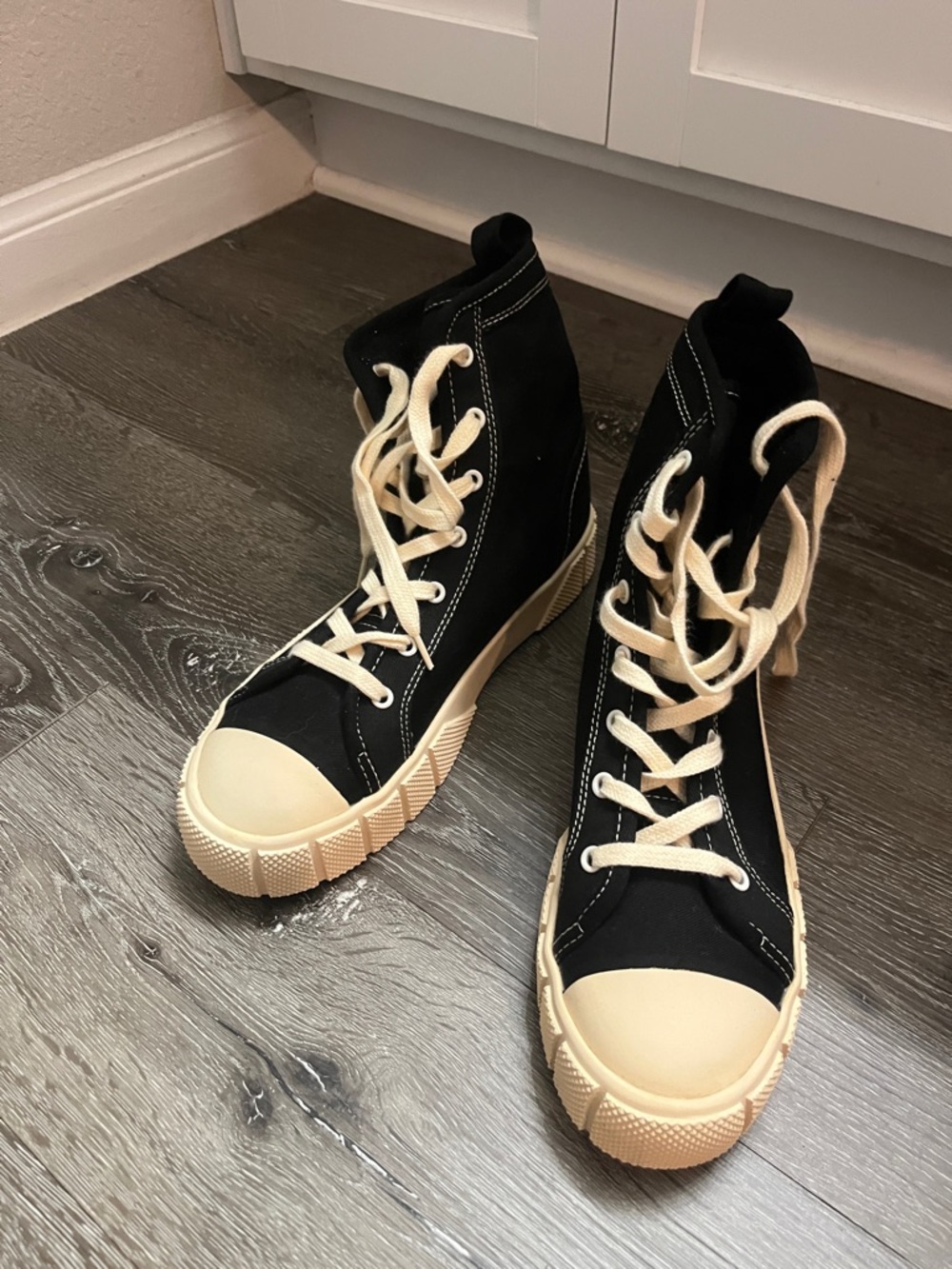 Zara Black Lace-Up High-Top Boots with Cream Soles
